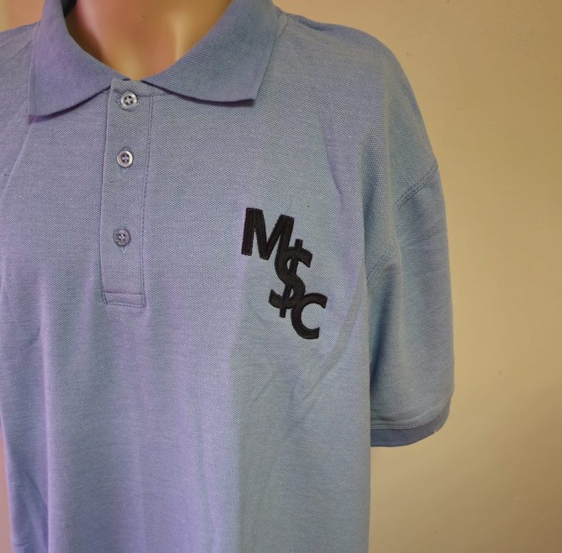 MoneyClan embroidered M$C polo — first production run